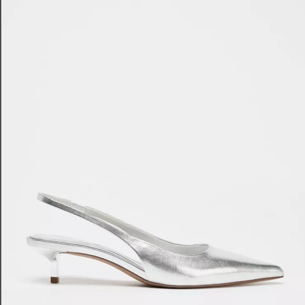 Zara Metallic Silver Kitten Heels